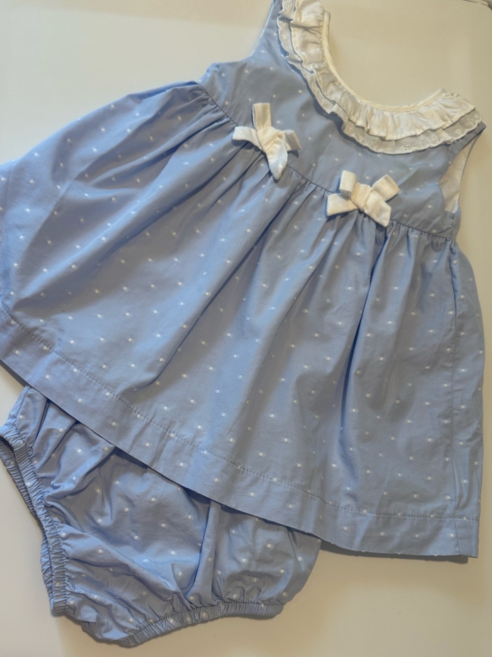 Mayoral Newborn Baby Girl Blue Dress & Bloomers Set 6M Ruffle Collar